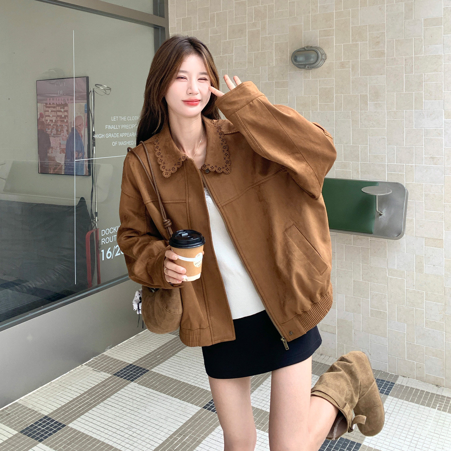 秋季美拉德刺绣翻领短外套女