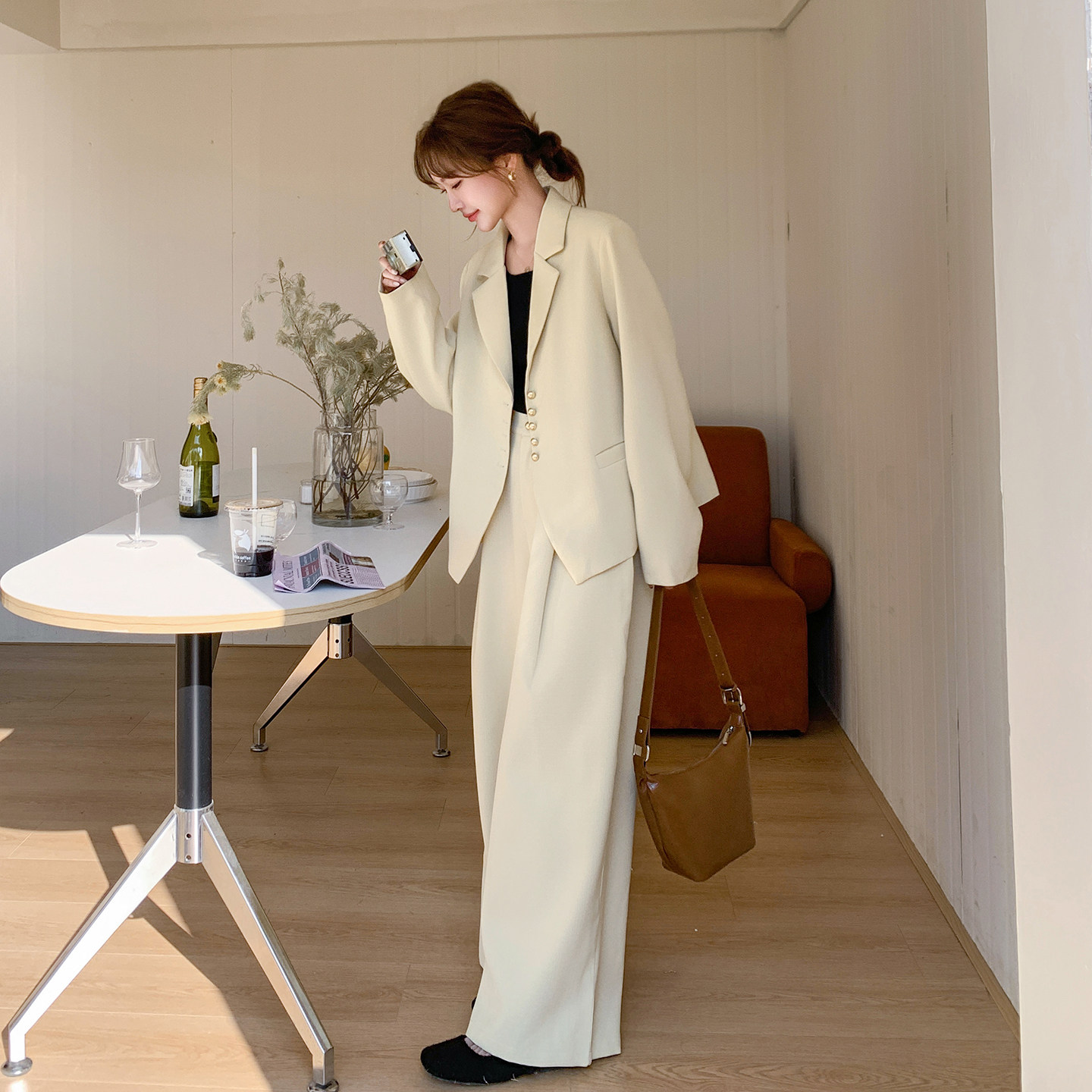 松弛感休闲时尚套装女春季2026新款韩版高级感小西装阔腿裤两件套