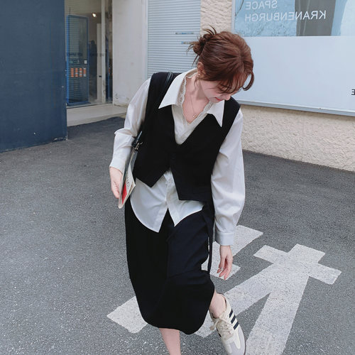黑色马甲套装女春通勤风三件套