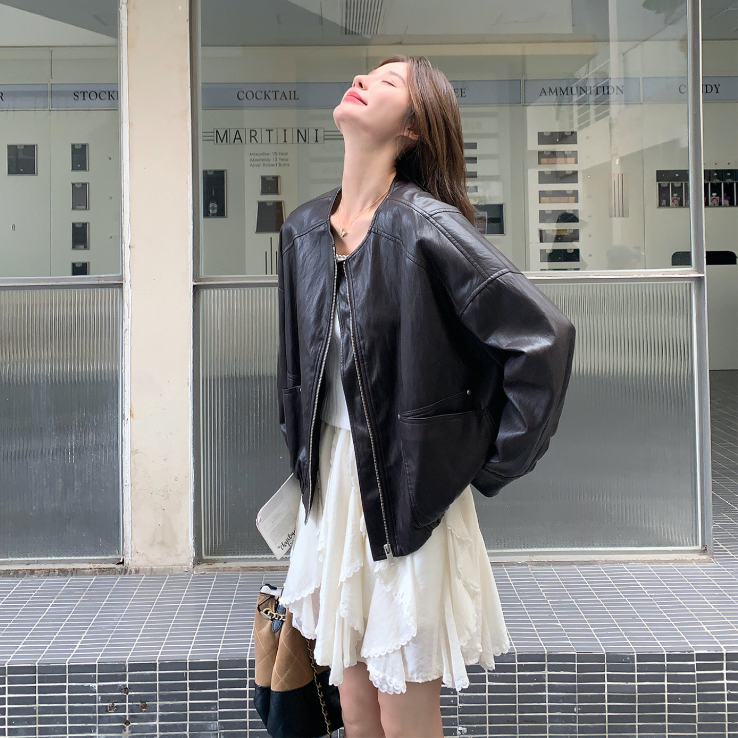 复古酷飒短款皮衣外套女黑色显瘦