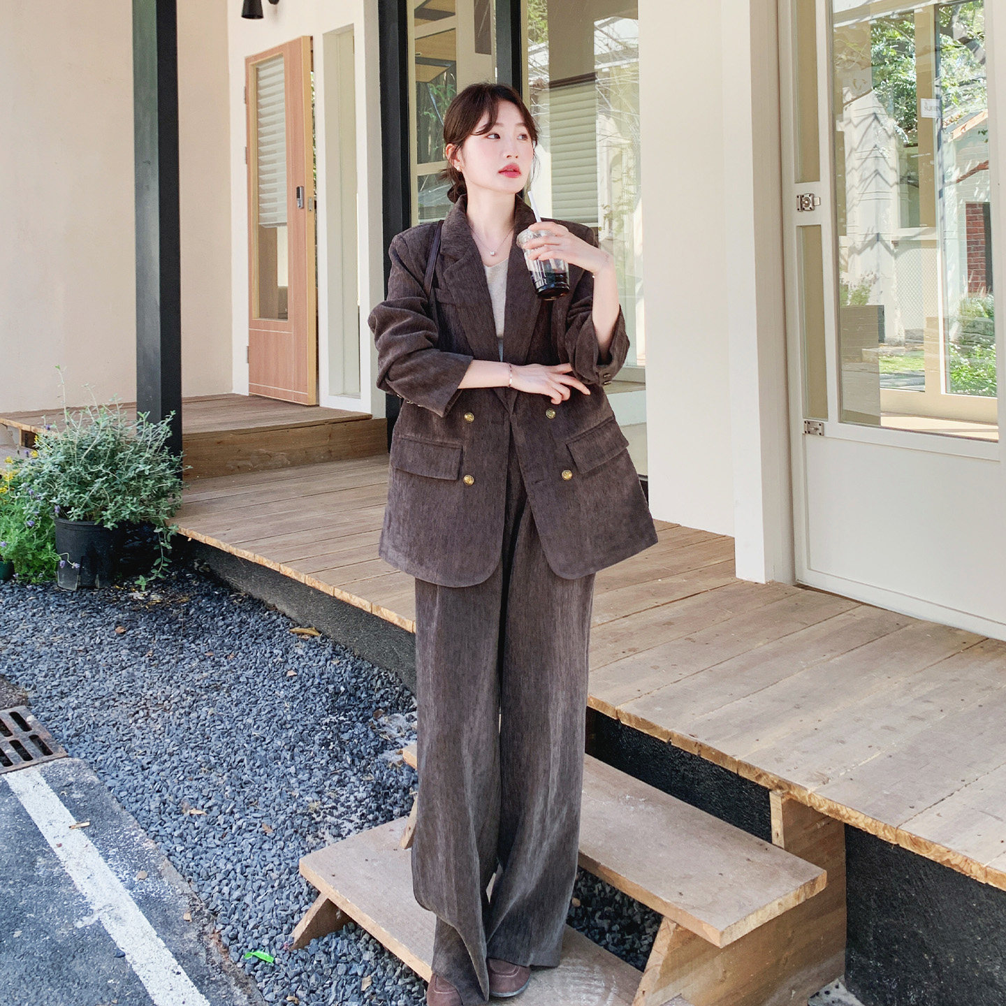 咖色韩系老钱风西服套装女2026春新款今年流时尚休闲阔腿裤两件套