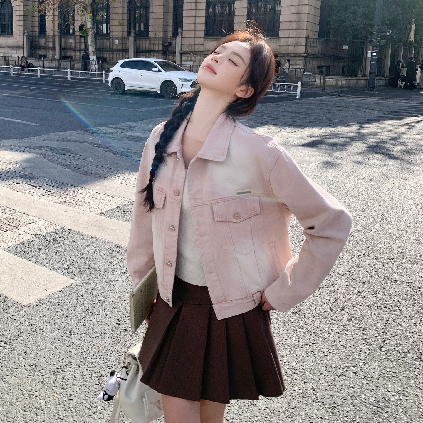 粉色甜美减龄晕染牛仔外套女小个子穿搭2026春新款韩版设计感上衣