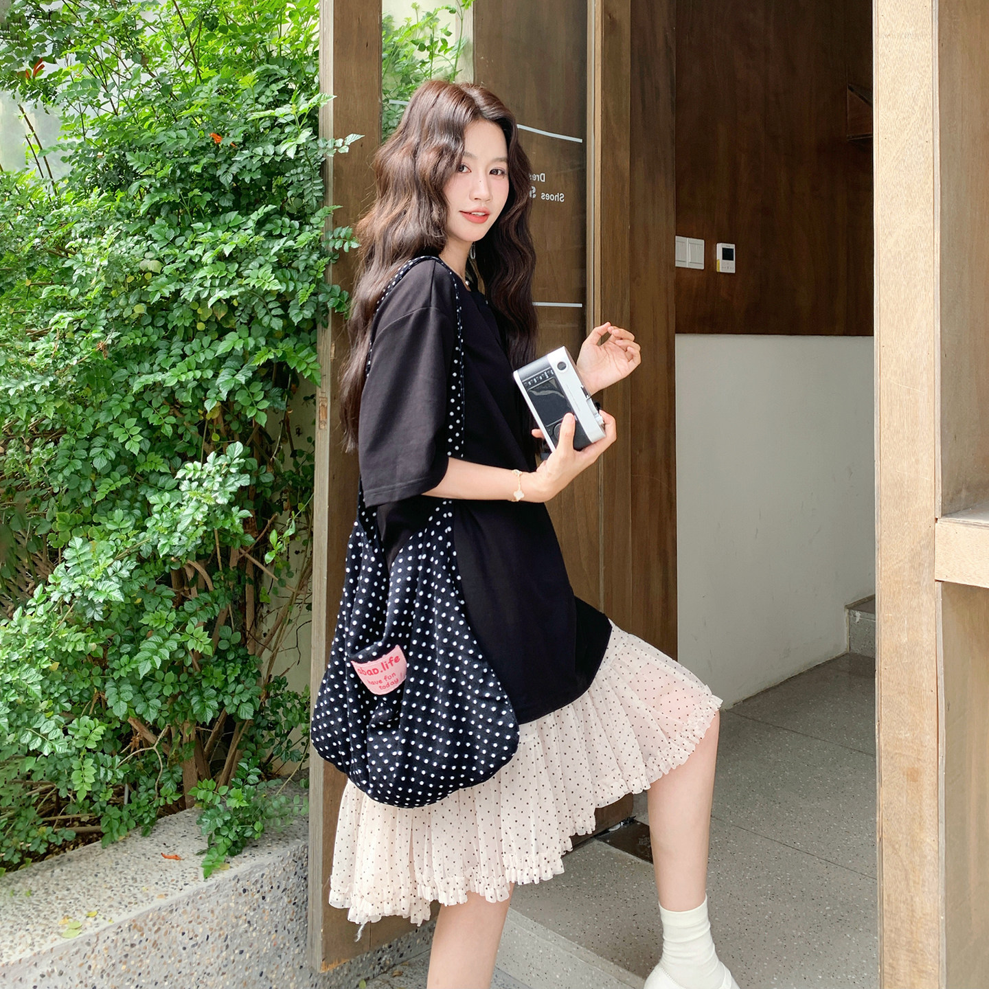 韩系减龄风小个子套装女2026夏新款休闲宽松T恤波点半身裙两件套