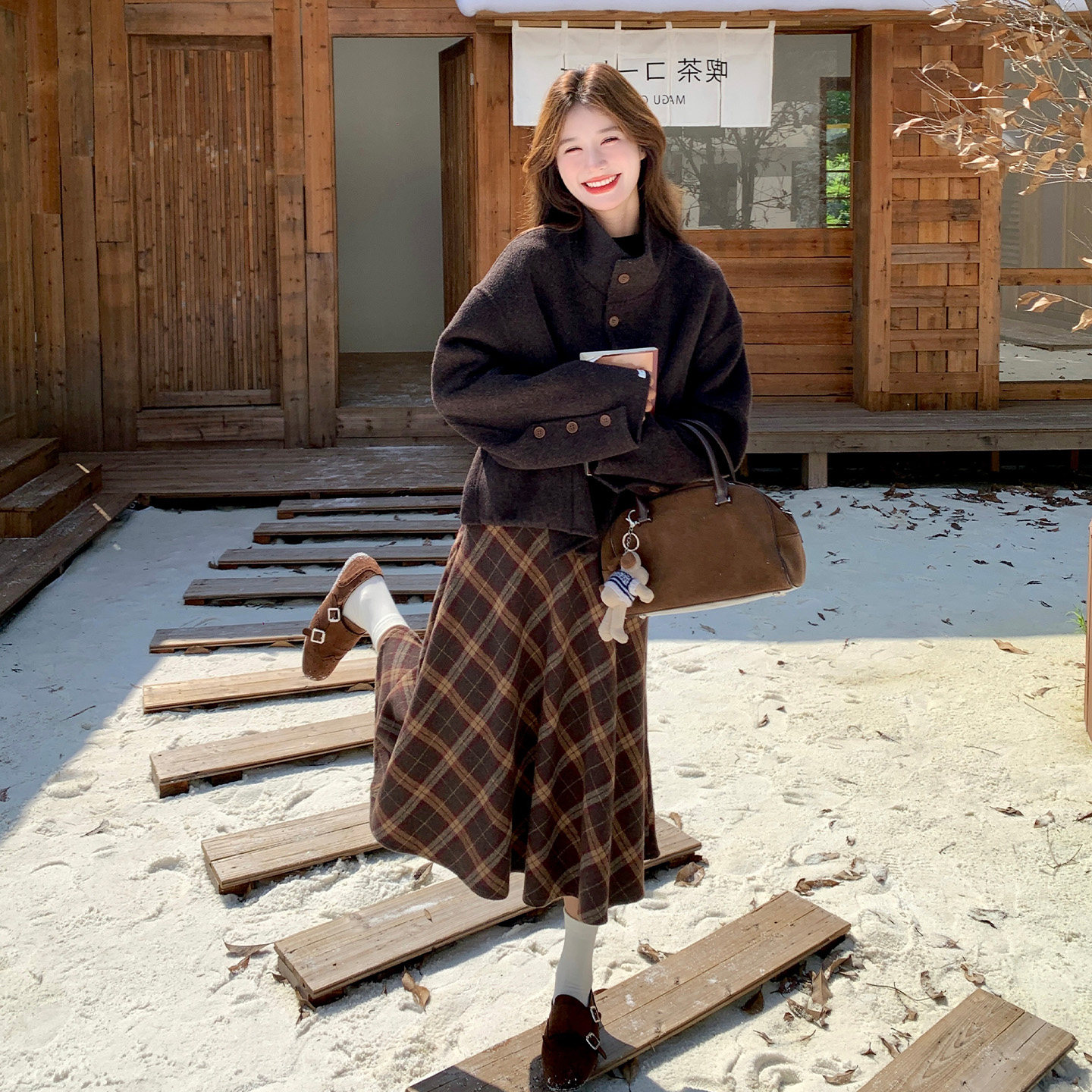 美拉德风毛呢外套女秋冬复古