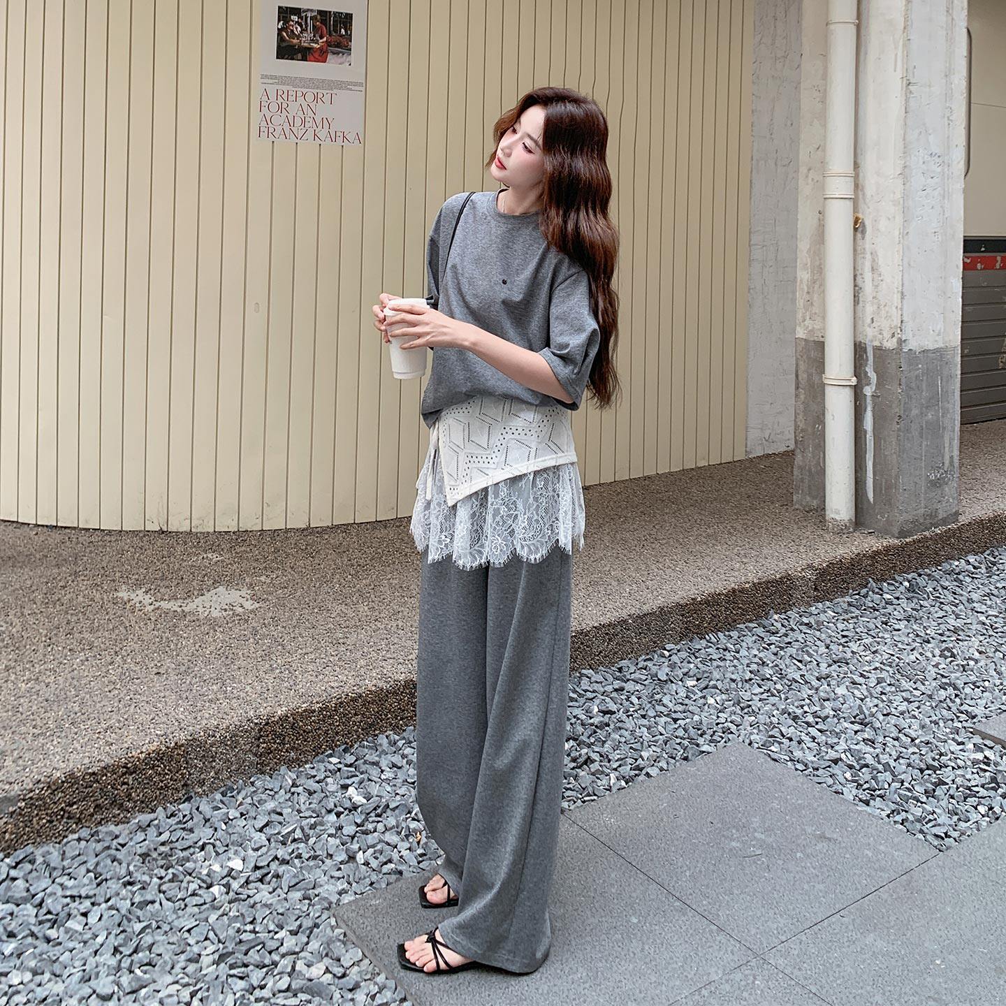 灰色减龄随性慵懒风卫衣套装女2026夏季新款上衣屁帘阔腿裤两件套