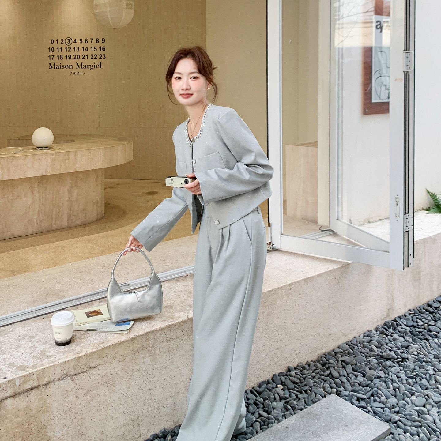 法式气质小香风套装女2026春季新款高级感圆领外套气质长裤两件套