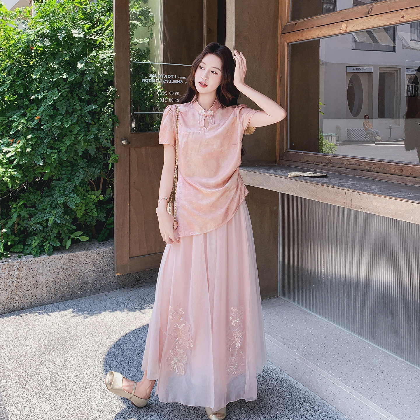 夏季中式刺绣网纱裙套装女