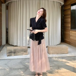 夏季女收腰显瘦网纱裙两件套