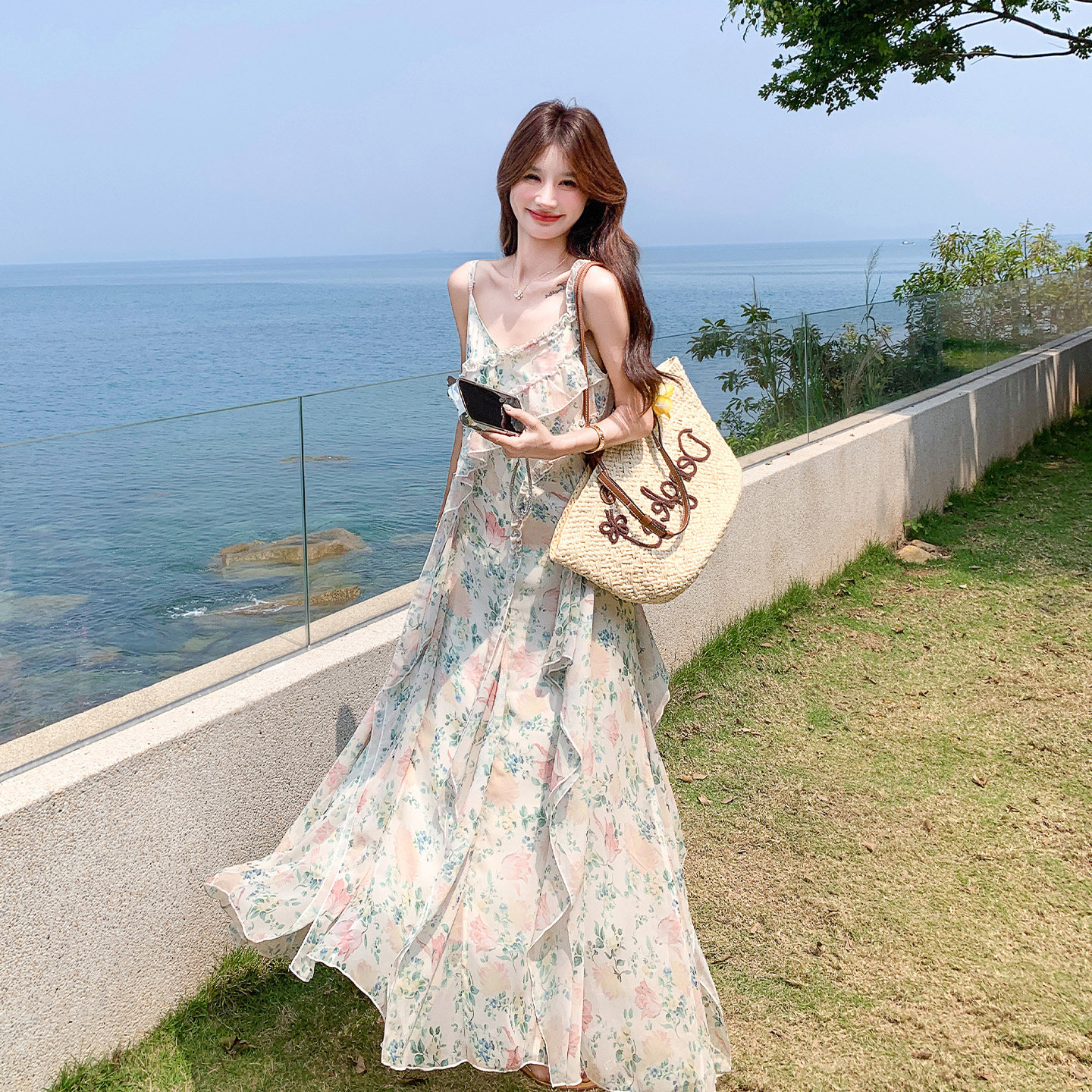 法式碎花吊带连衣裙女夏超仙