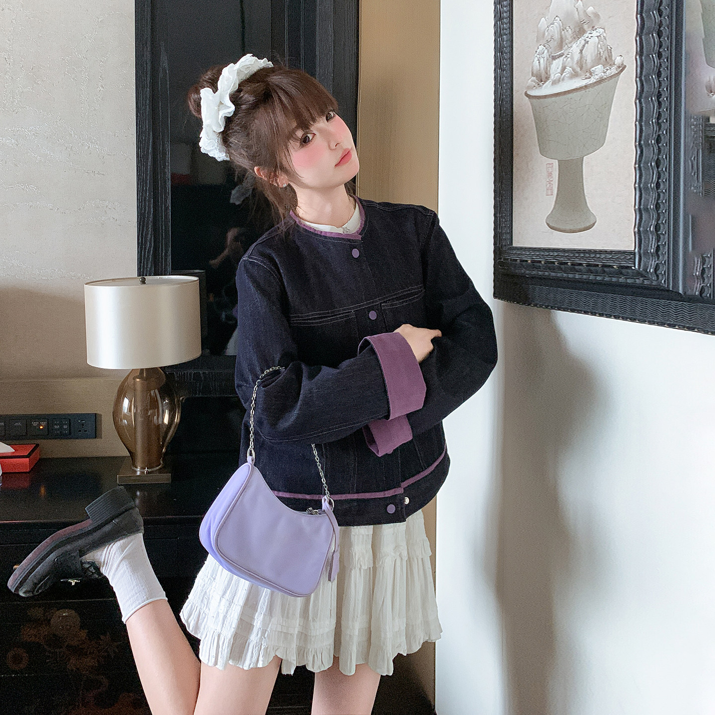 韩系小个子时尚撞色牛仔外套女2026开春新款复古休闲百搭减龄上衣