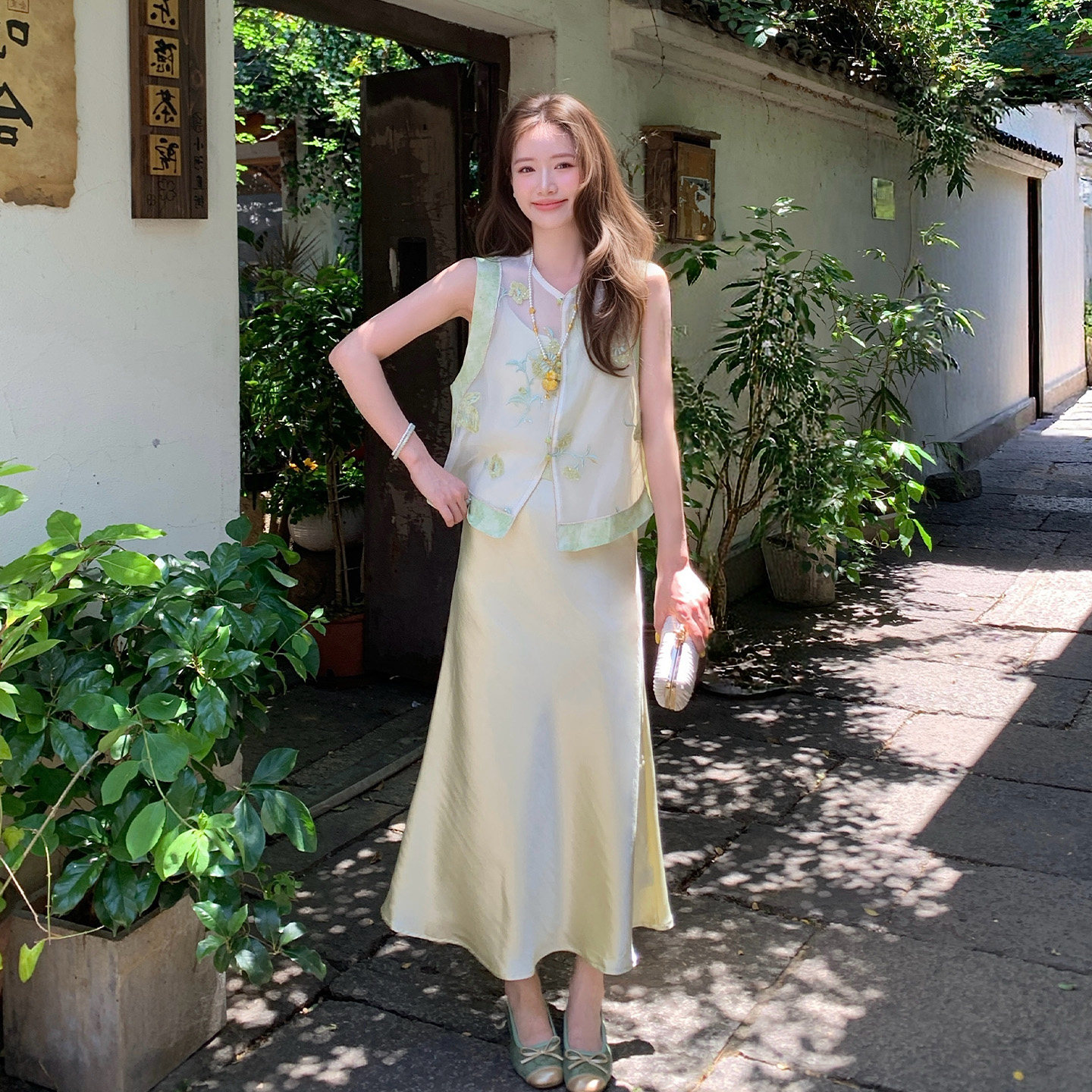 女夏无袖长裙气质显瘦套装裙