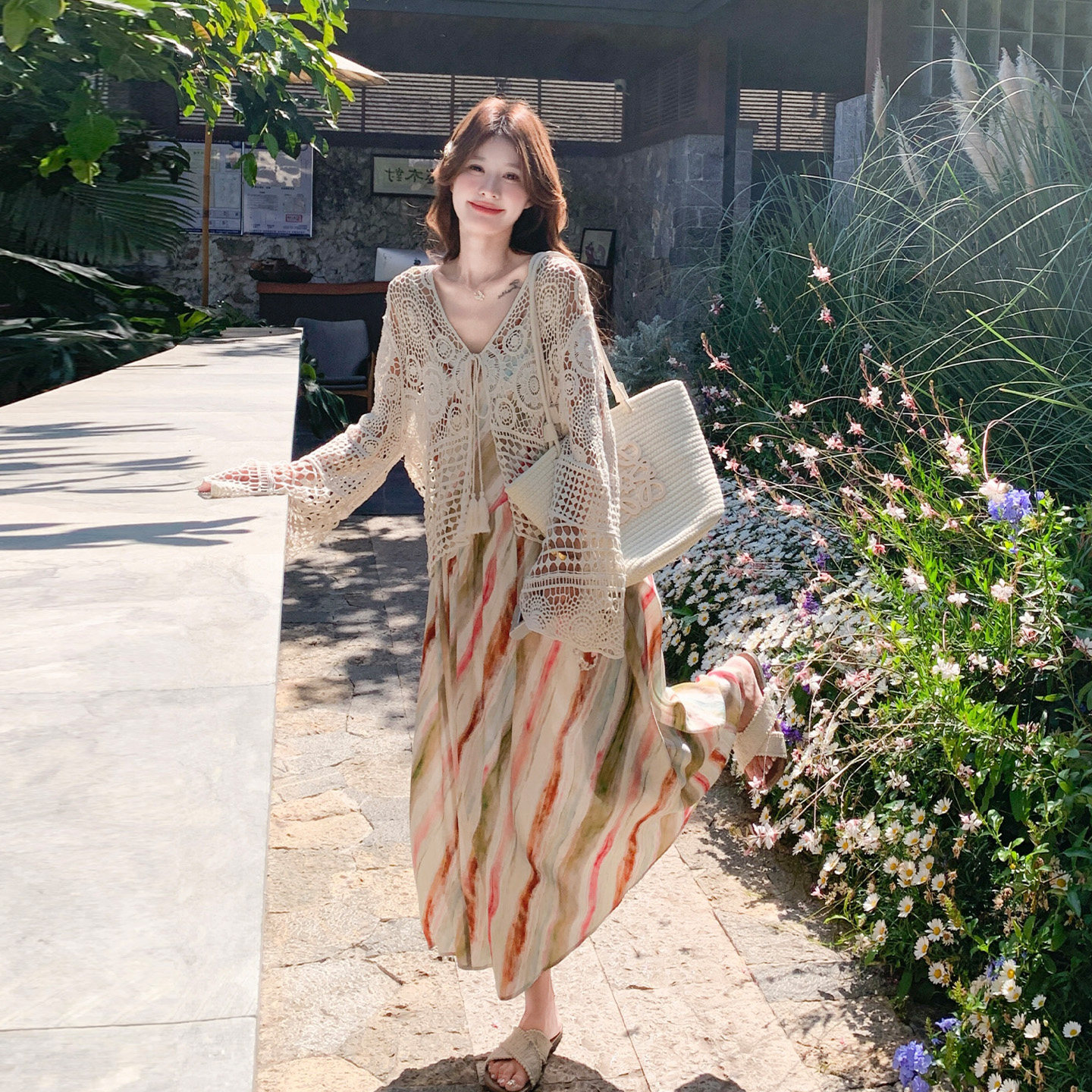 吊带连衣裙女夏季针织开衫两件