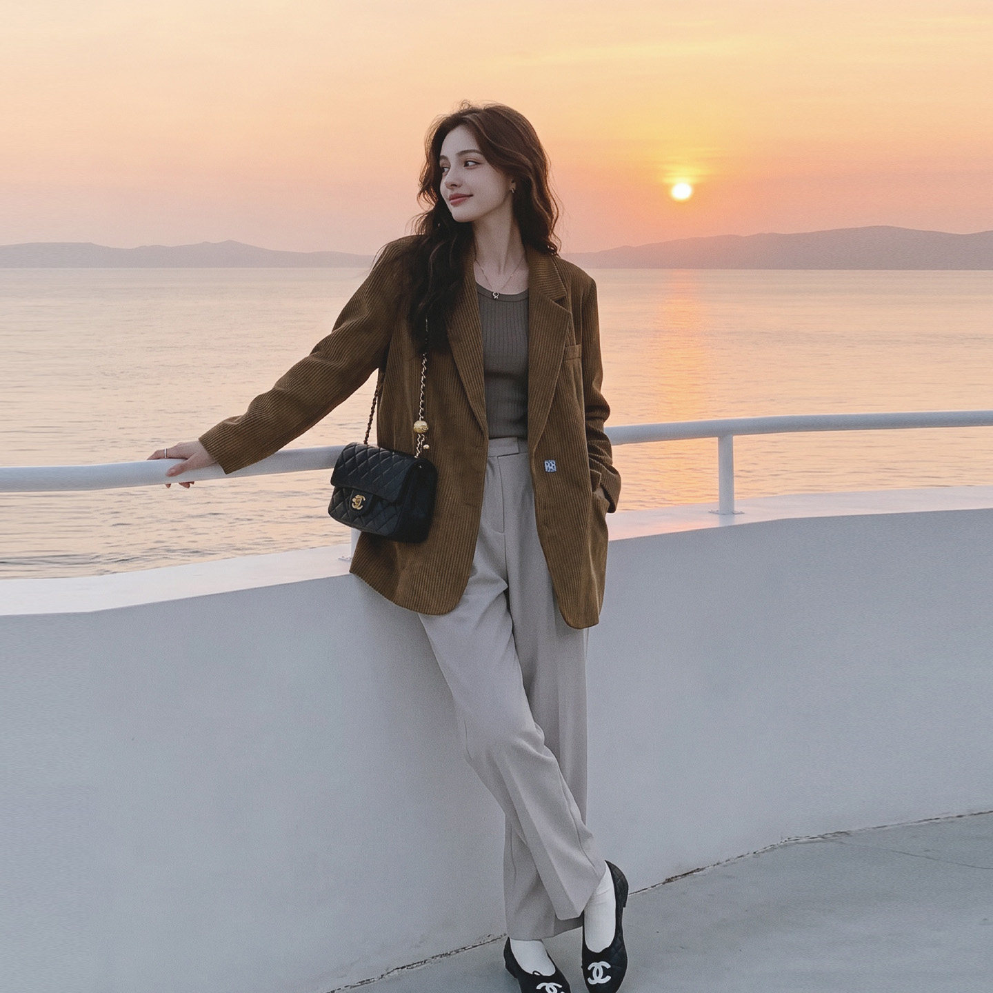 美拉德灯芯绒女西装复古