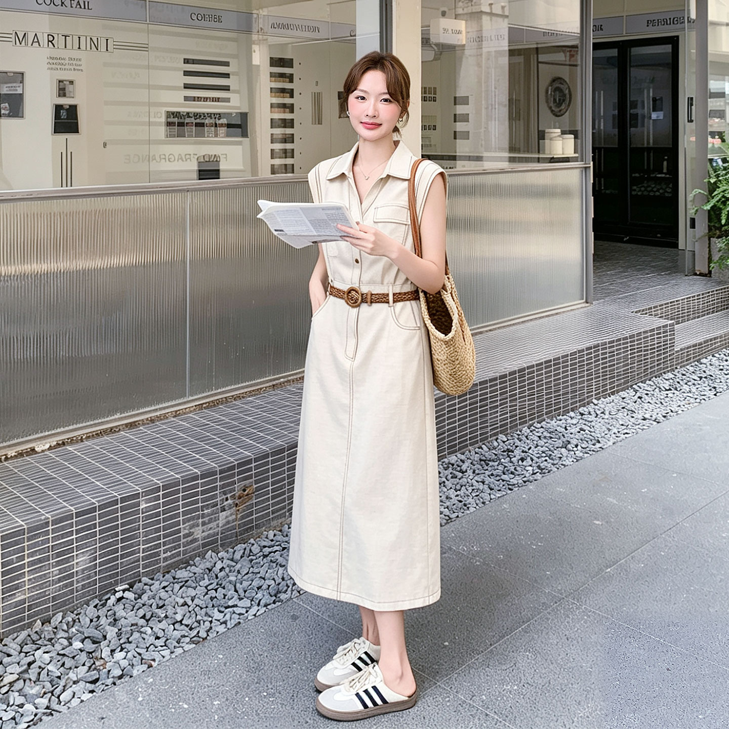 米色休闲百搭减龄工装风连衣裙女2026新款夏日韩版显瘦气质衬衫裙