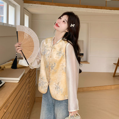 新中式刺绣花卉马甲两件套春季女