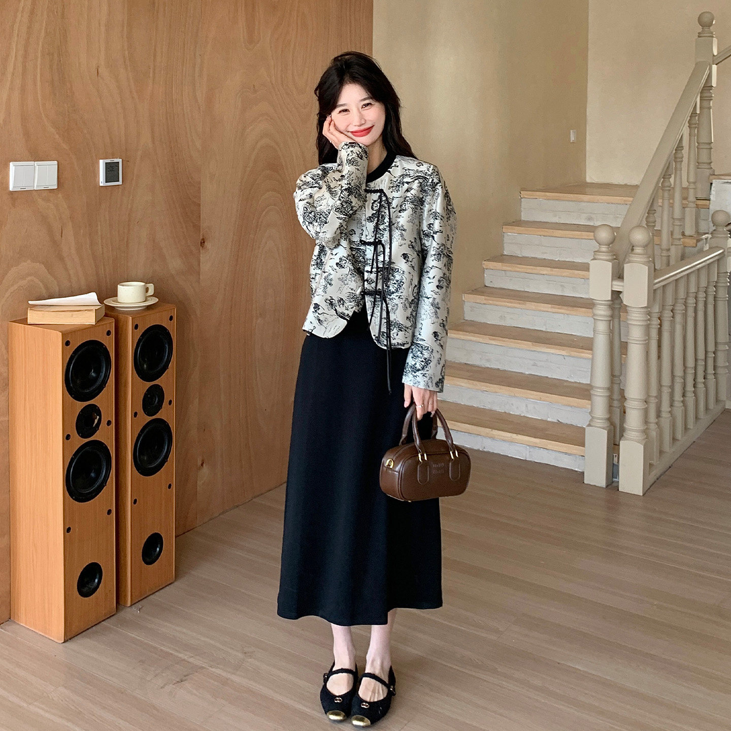 黑色长裙显瘦高级感两件套
