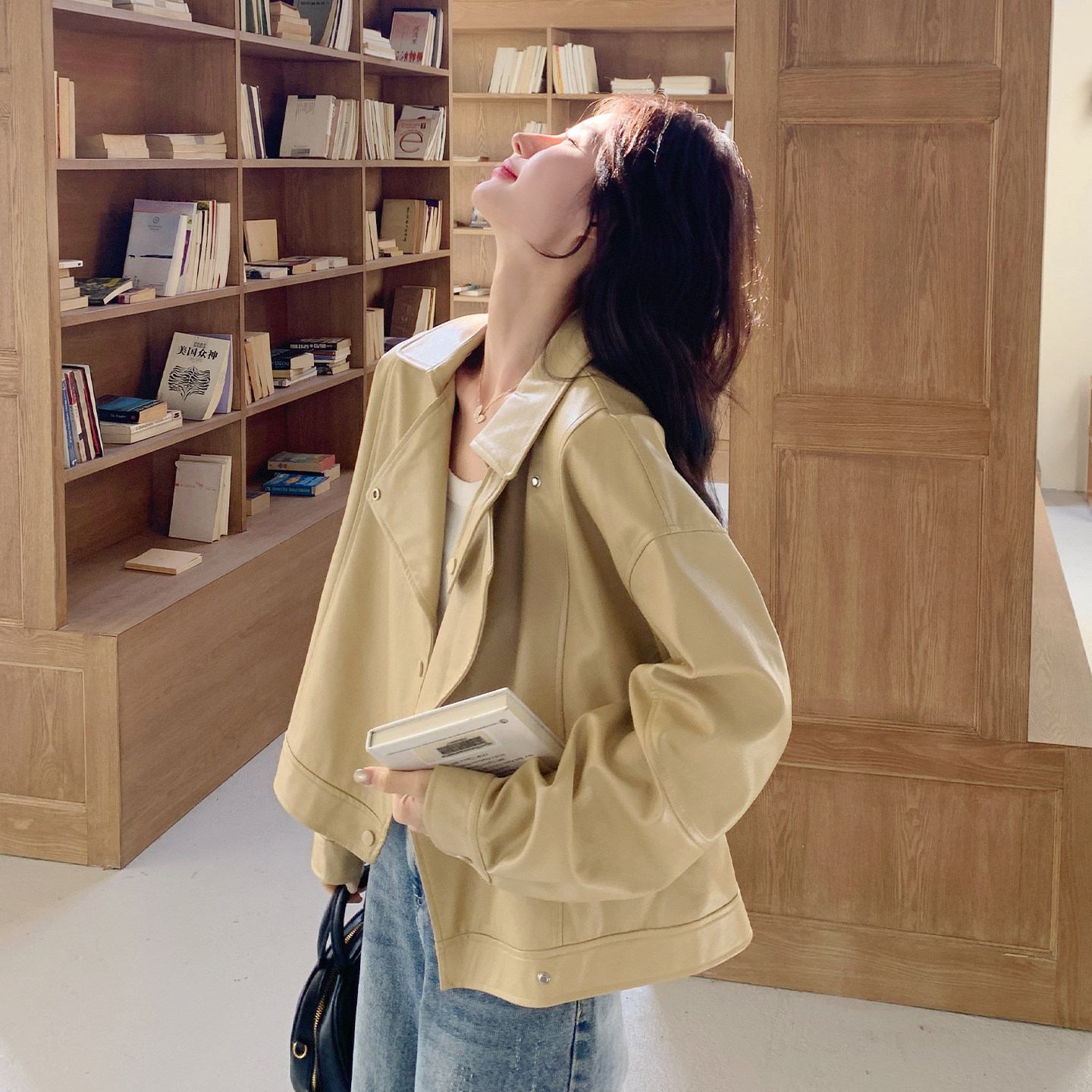 米黄色酷飒风时尚休闲皮衣外套女2026春季美式小个子炸街PU皮夹克