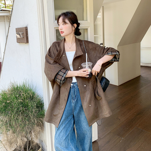 上衣 休闲设计感工装 美拉德慵懒风格 纹拼接麂皮绒外套女2026春新款