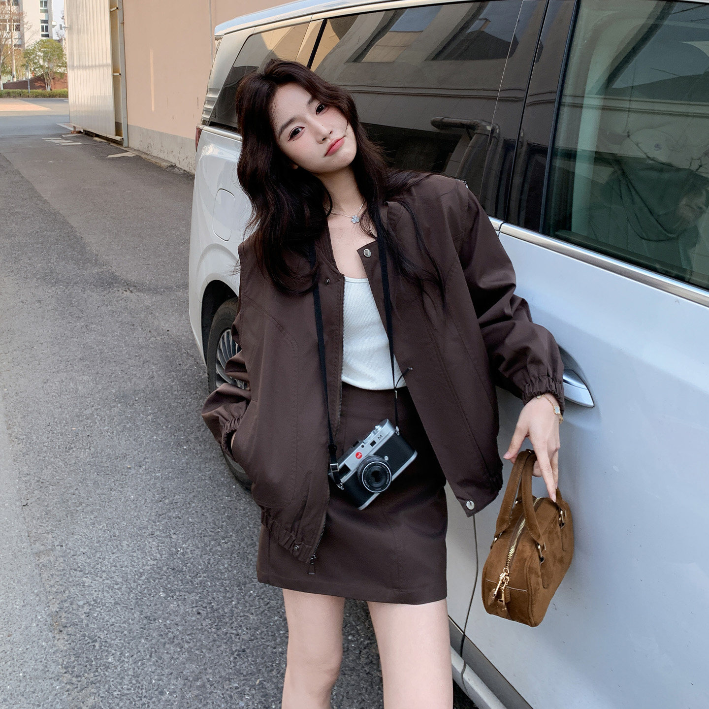 都市穿搭棒球服外套半身裙两件套