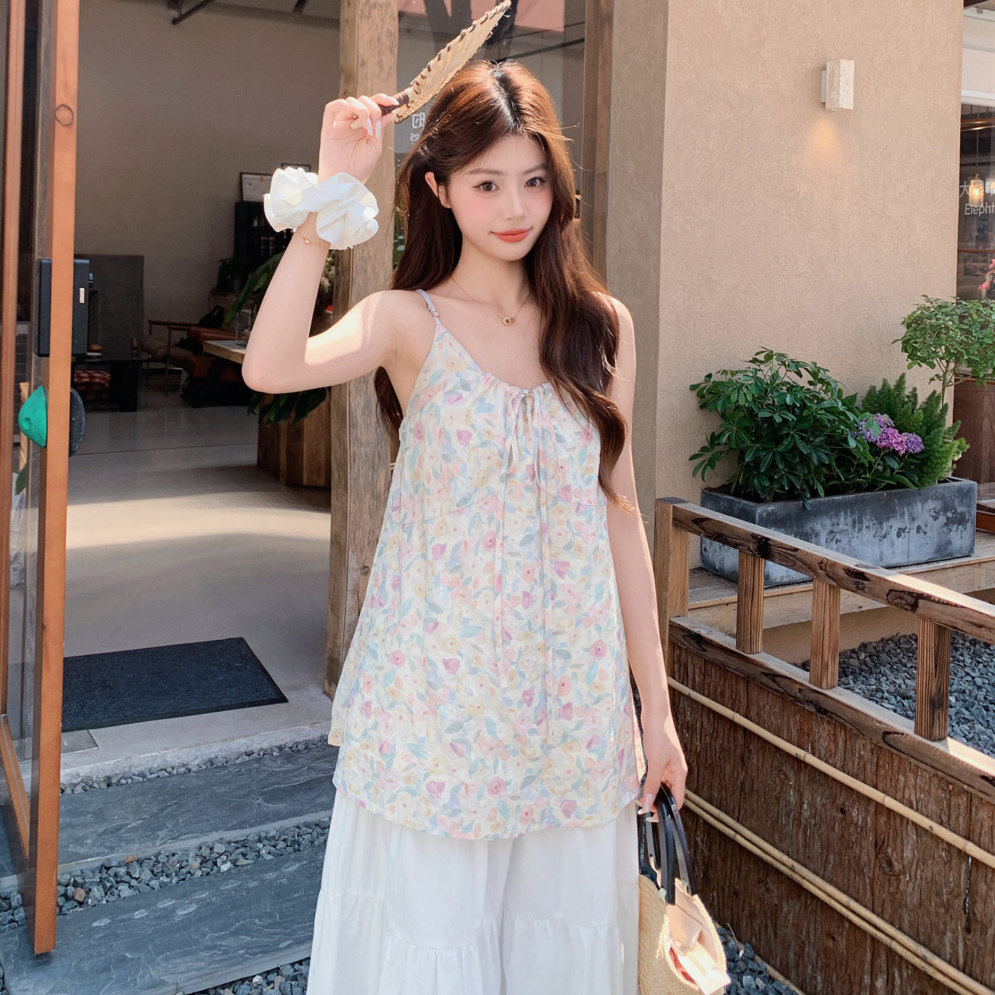 夏季碎花吊带两件套宽松显瘦