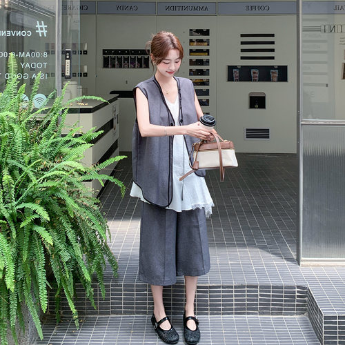 通勤风无袖马甲阔腿裤套装女夏季