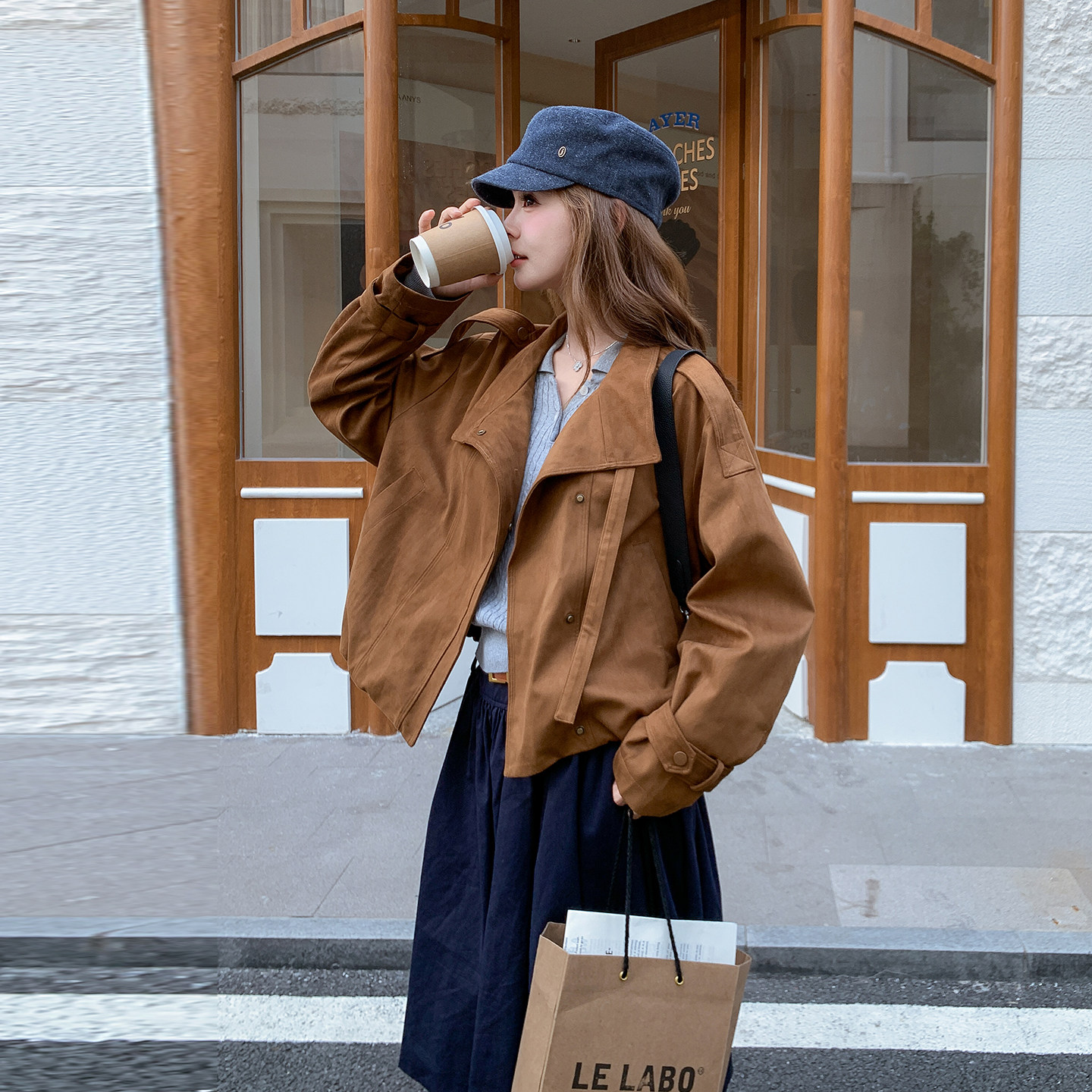 美拉德风又酷又飒麂皮翻领短外套女2026春小个子洋气时髦夹克上衣