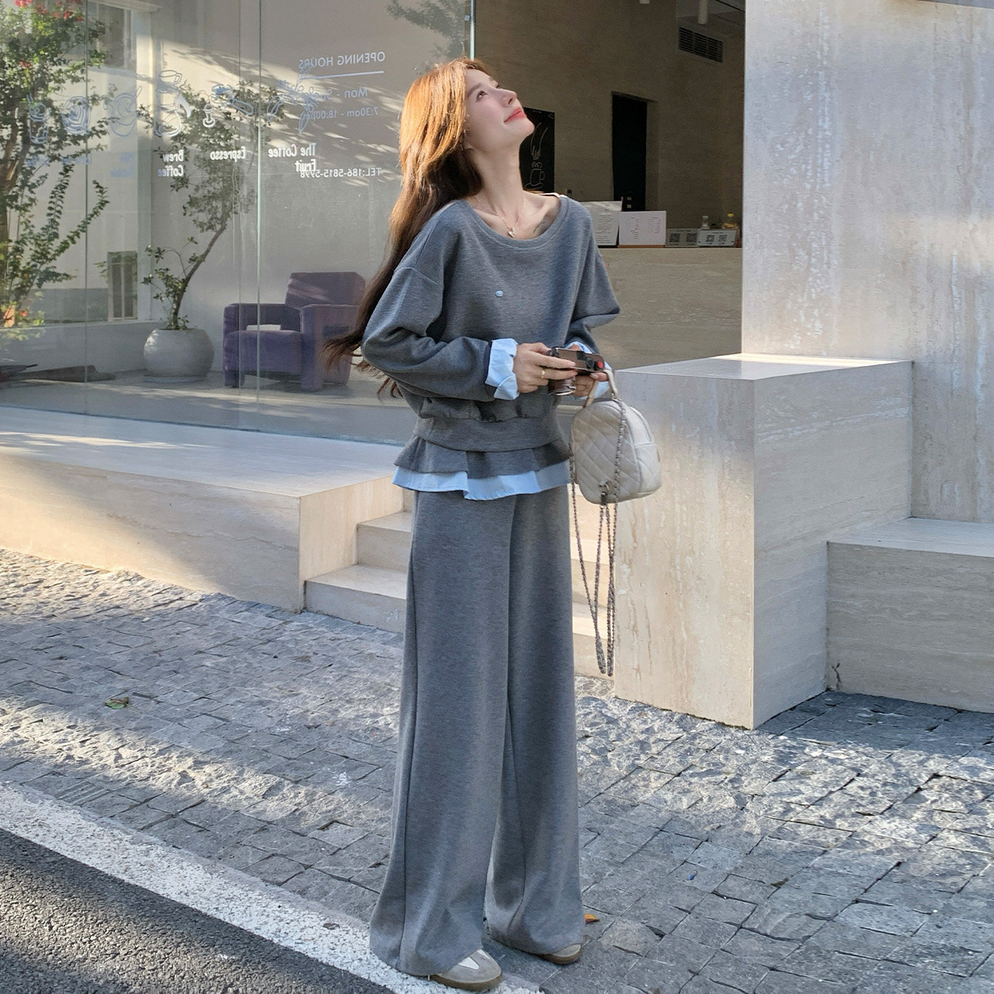 慵懒风假两件卫衣套装女秋季宽松