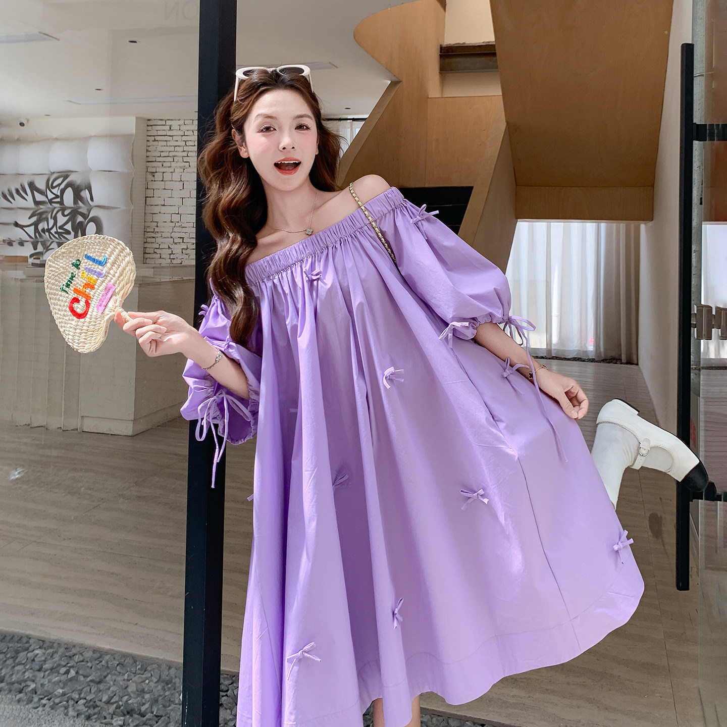 紫色梦幻优雅浪漫风连衣裙女2026新款夏日小个子立体蝴蝶结娃娃裙