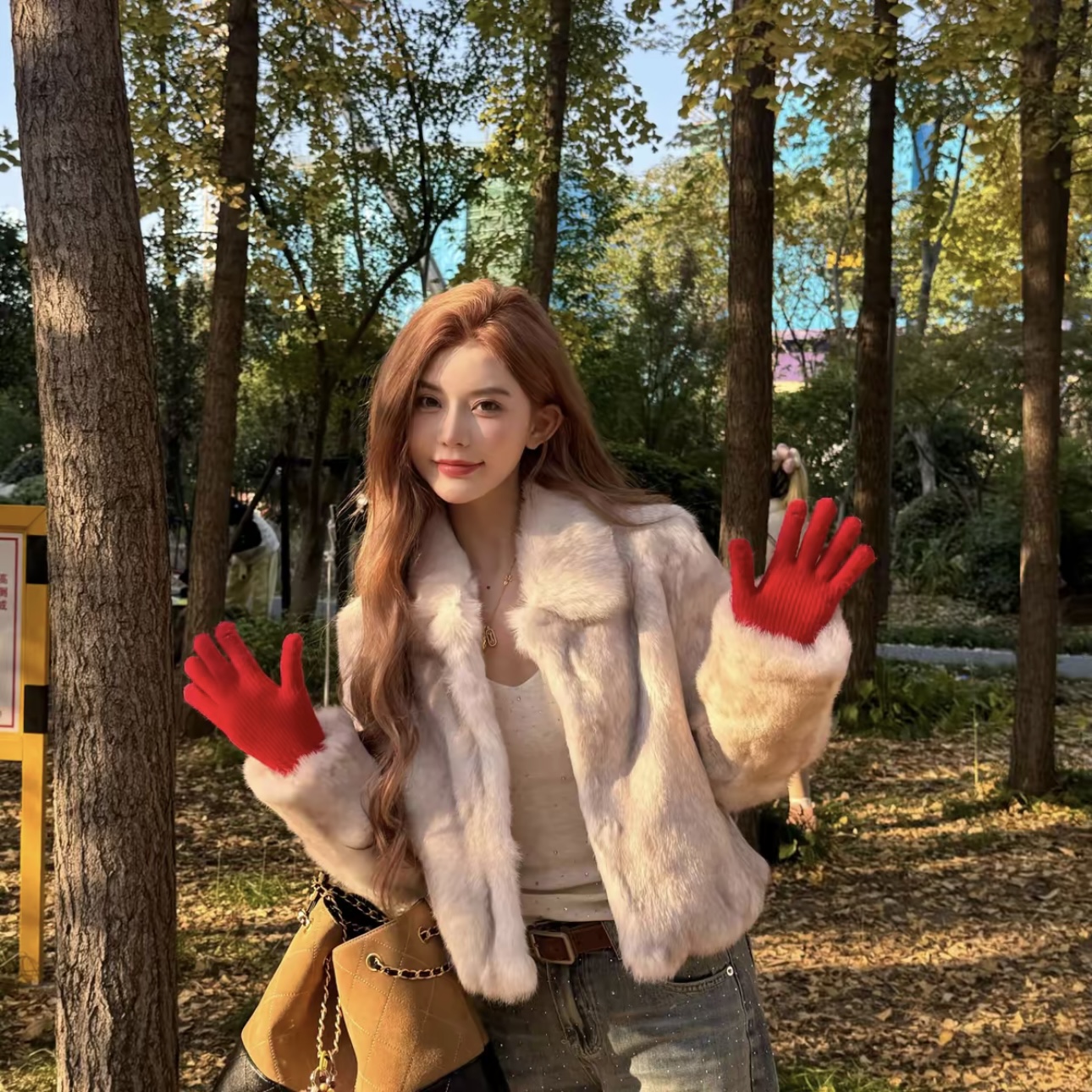 YOYO“暮色古堡”定染中古风100%整皮兔毛皮草短款外套皮毛一体