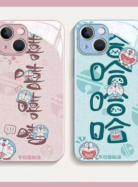 新款叮当猫适用12苹果16promax手机壳14手机套iPhone13romax玻璃壳11全包15plus硅胶软边可爱创意防摔保护套