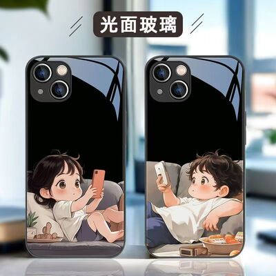 可爱创意悠闲情侣适用于Turbo3红米K80pro手机壳新款钢化玻璃note14保护套防摔note12全包硅胶软边个性保护套