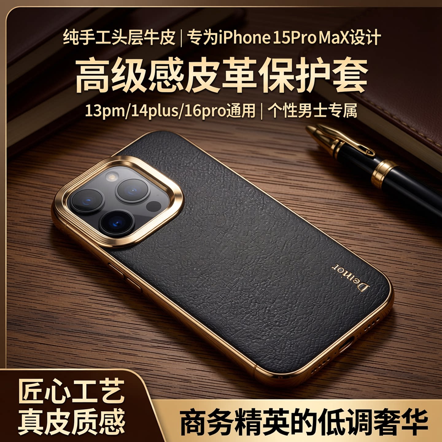 纯手工头层牛皮苹果15promax手机壳真皮高级感适用iphone17皮革保护套13pm皮质14plus硅胶16pro新款个性男士