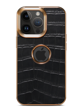 纯手工头层牛皮鳄鱼纹苹果15pro手机壳真皮高级感适用iphone13高端保护套电镀12pm皮质14plus硅胶新款个性男