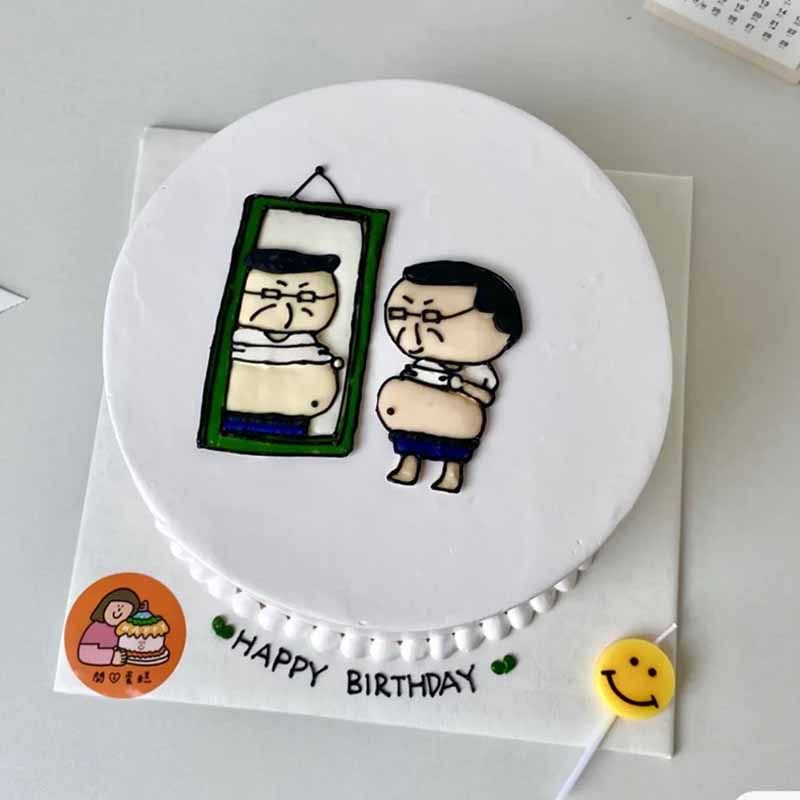搞笑恶搞蛋吃胖大肚子糕装饰摆件创意男士大肚腩照镜子生日插件