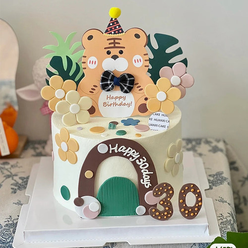 生日帽老虎插件生日蛋糕装饰摆件