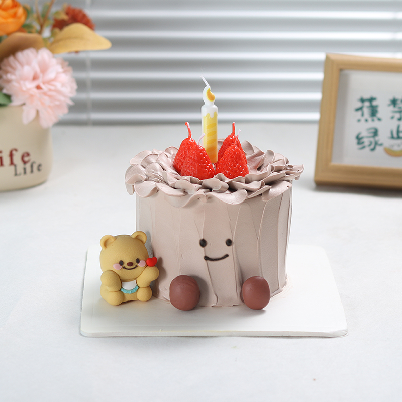 爱心黄油小熊生日蛋糕装饰摆件