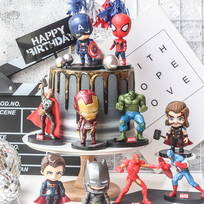 q版复仇生日蛋糕联盟装饰 复联摆件 美国队长钢铁侠蜘蛛侠超人
