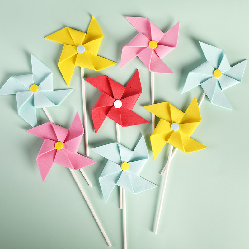 eva风车插件ins蛋糕装饰立体多彩糖果色风车生日情景蛋糕装饰插牌