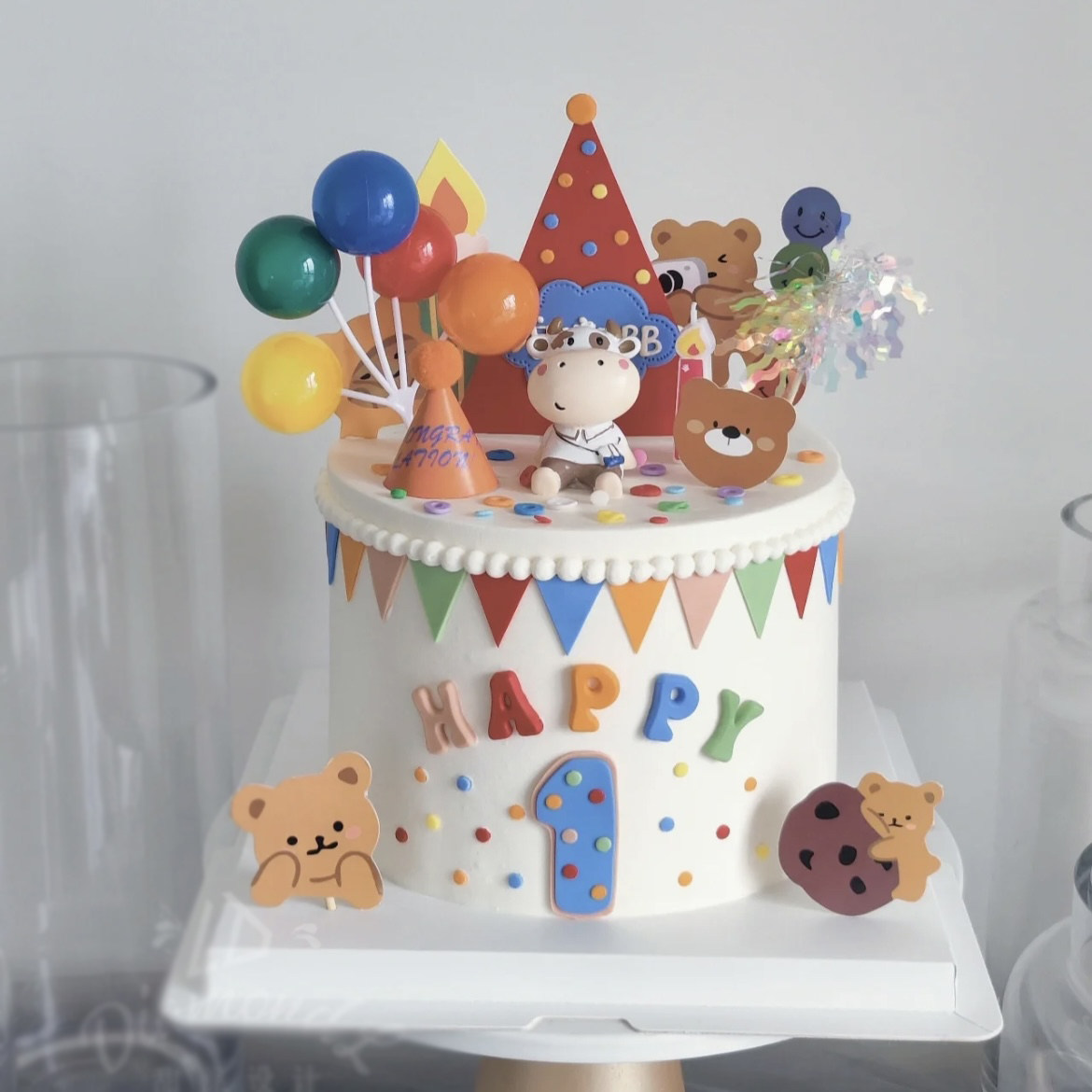 卡通牛宝宝蛋糕装饰摆件儿童百天周岁生肖牛男宝生日派对满月插件