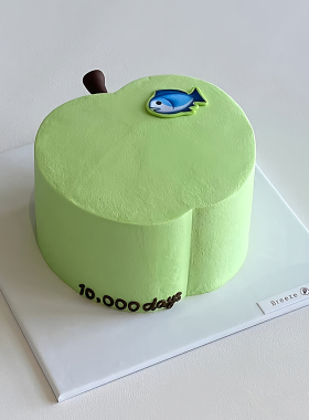 可爱青苹果小鱼女孩生日蛋糕装饰卡片简约手绘蓝色小鱼烘焙配件