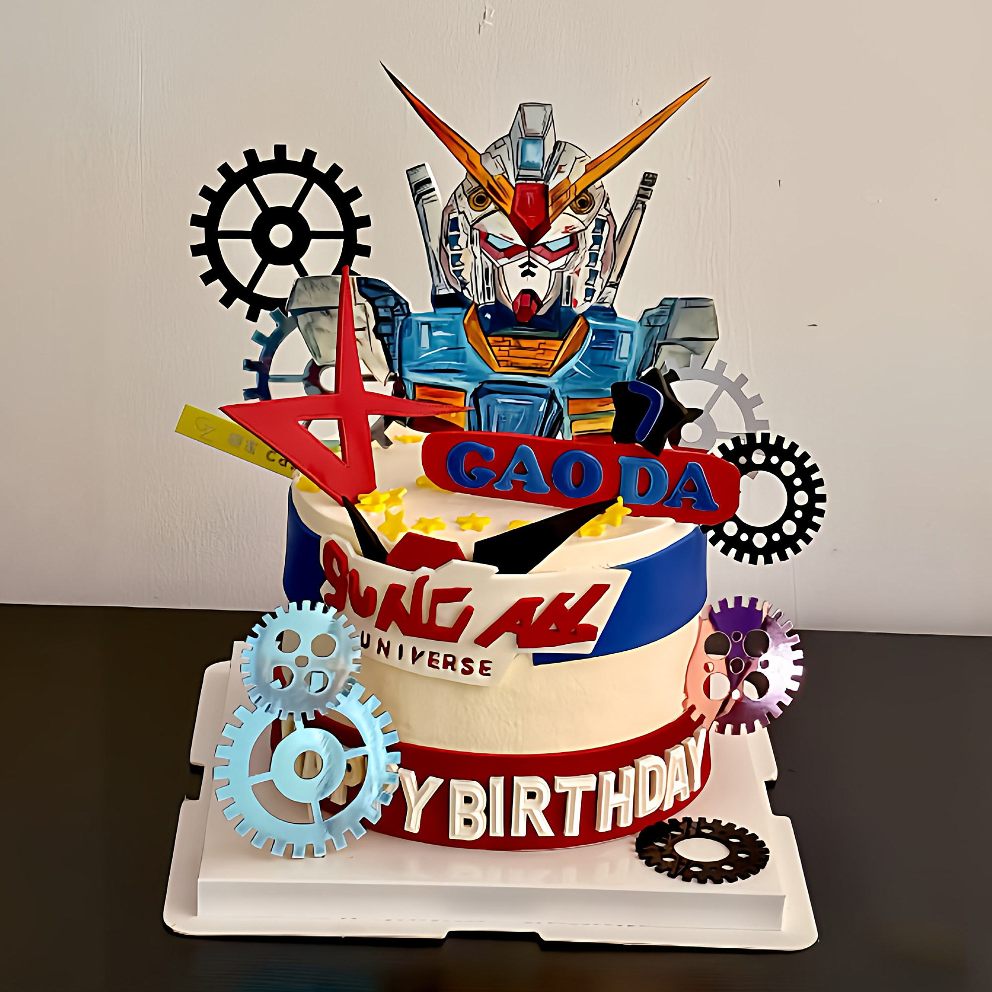 卡通手绘高达男孩生日蛋糕装饰摆件手绘二次元机器人糯米纸配件