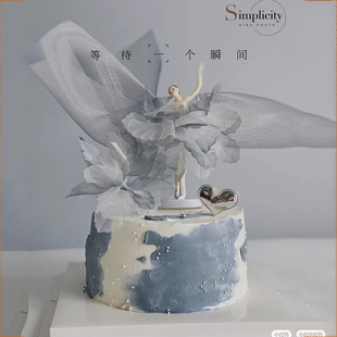 芭蕾舞女孩玩偶烘焙蛋糕装饰摆 件唯美纱裙跳舞少女布艺纱花插件