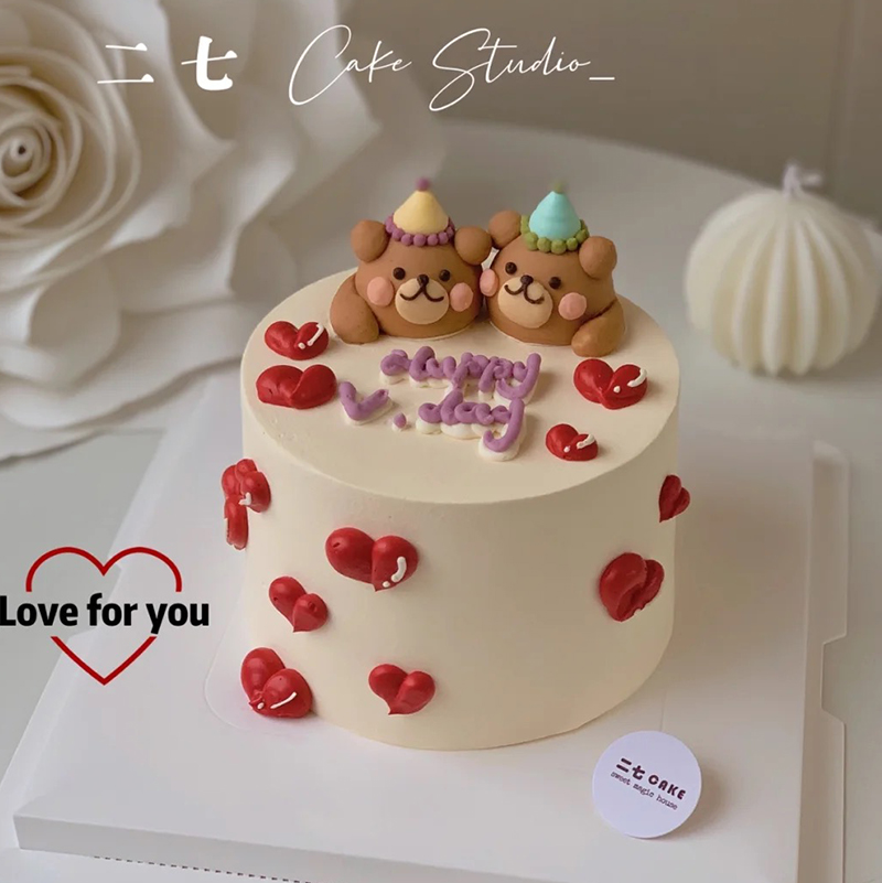 七夕情人节蛋糕装饰软陶情侣帽子小熊摆件告白求婚爱心甜品台插件