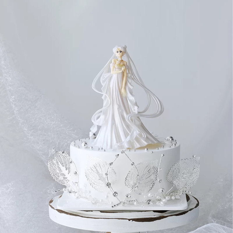 网红美少女战士公主月亮水冰月婚纱生日蛋糕装饰摆件树叶皇冠烘焙