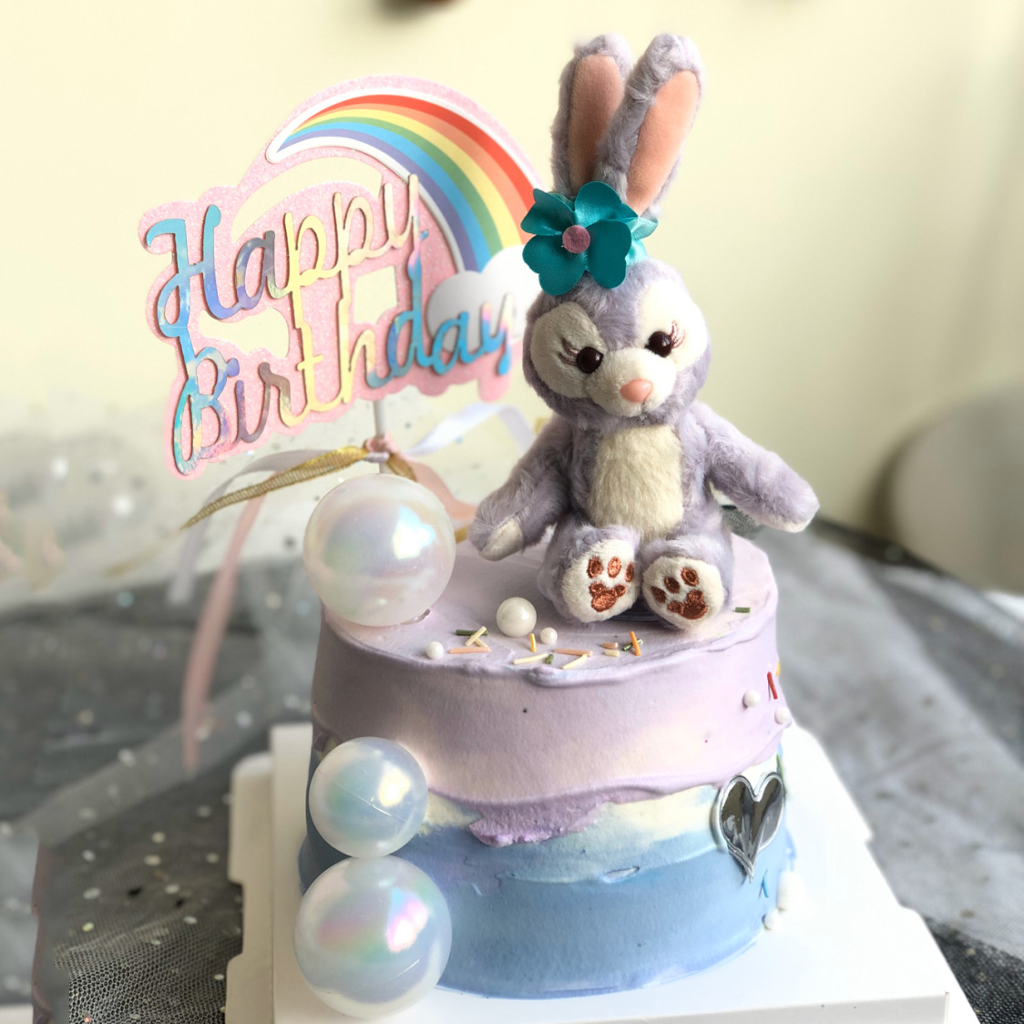 ins网红蛋糕装饰毛绒星黛紫色兔子偶摆件浪漫女孩生日史黛兔摆件
