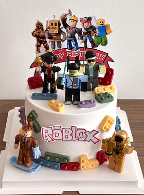 男孩虚拟世界Roblox生日蛋糕装饰积木公仔烘焙摆件周岁甜品台插件
