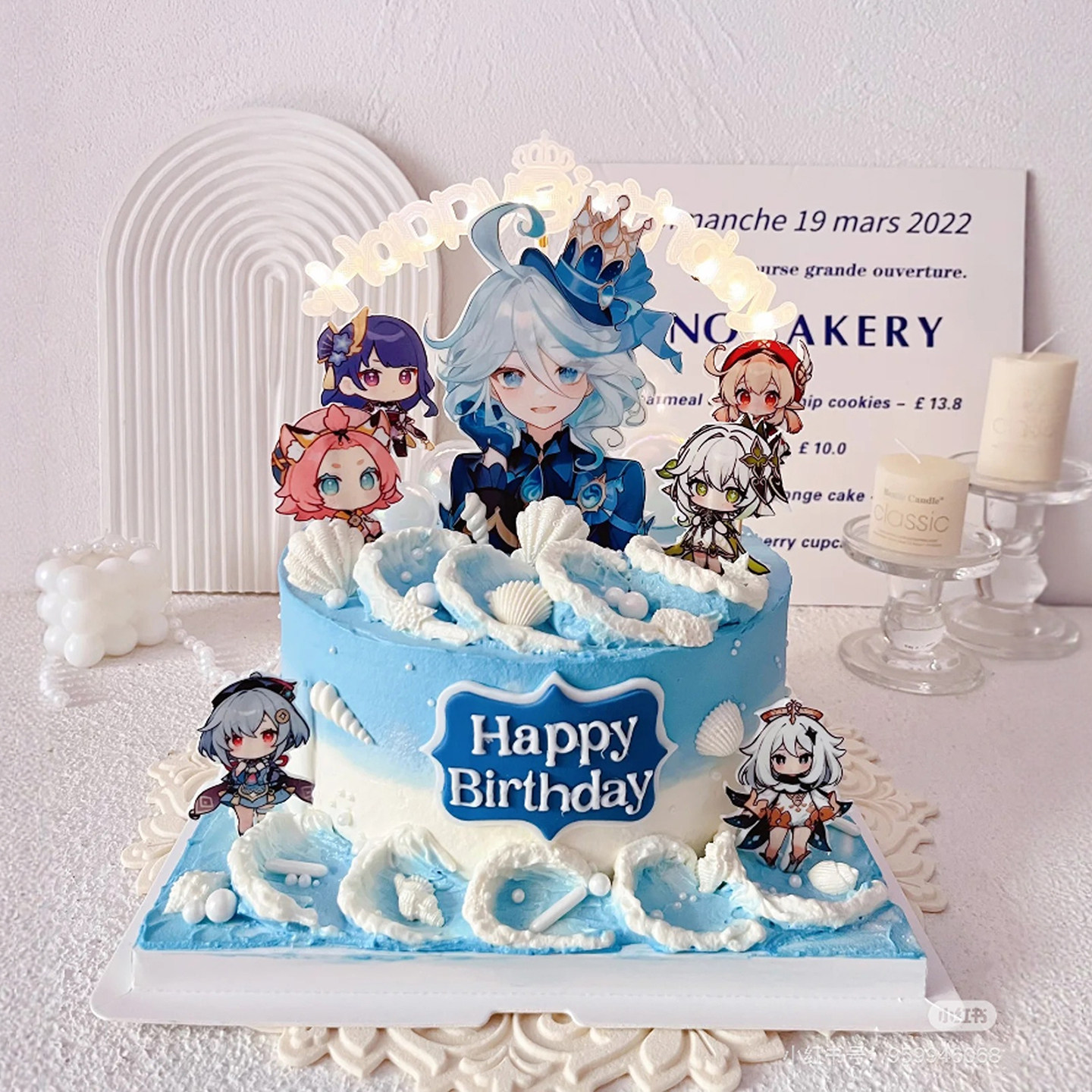游戏人物芙宁娜生日蛋糕装饰