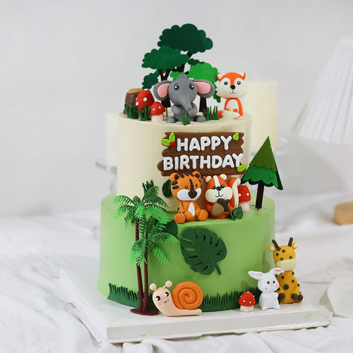 森林世界动物蛋糕装饰摆件
