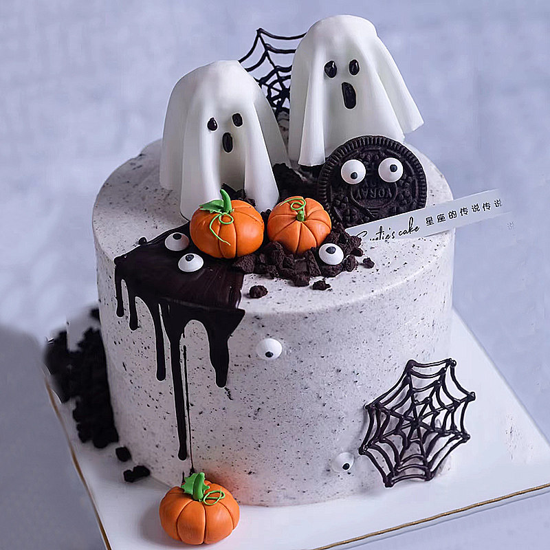 万圣节ins新款生日蛋糕装饰摆件插牌 软胶幽灵蜘蛛网眼睛装饰配件