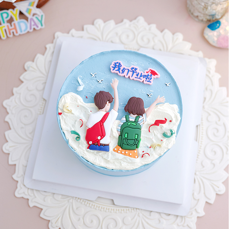 毕业背包男孩女孩蛋糕装饰摆件